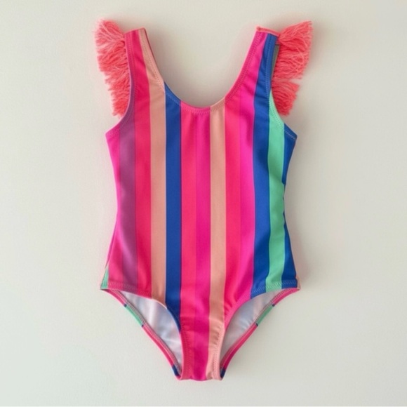 Shade Critters Other - Shade Critters Rainbow Fringe One-Piece Swimsuit Girls 2T Pink Blue Stripe
